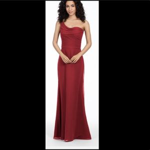 Hayley Paige One Shoulder Dress Burgundy (5757)